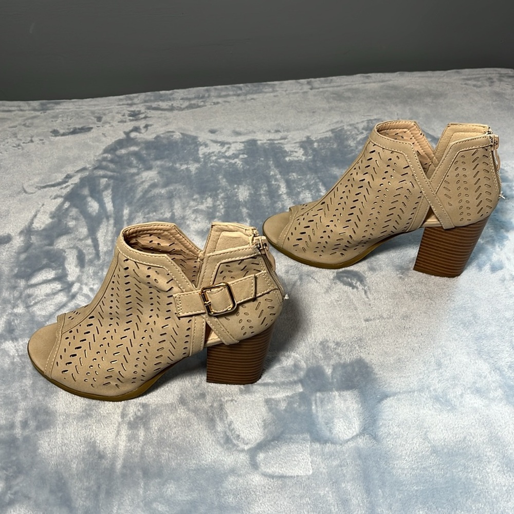 TOP Moda Tan Peep-Toe Ankle Booties - Picture 5 of 9